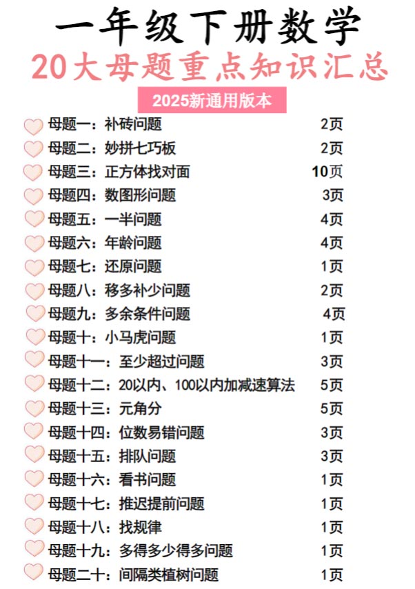 一年级下册数学20大母题重点知识汇总58页.pdf-优学中小学教辅网