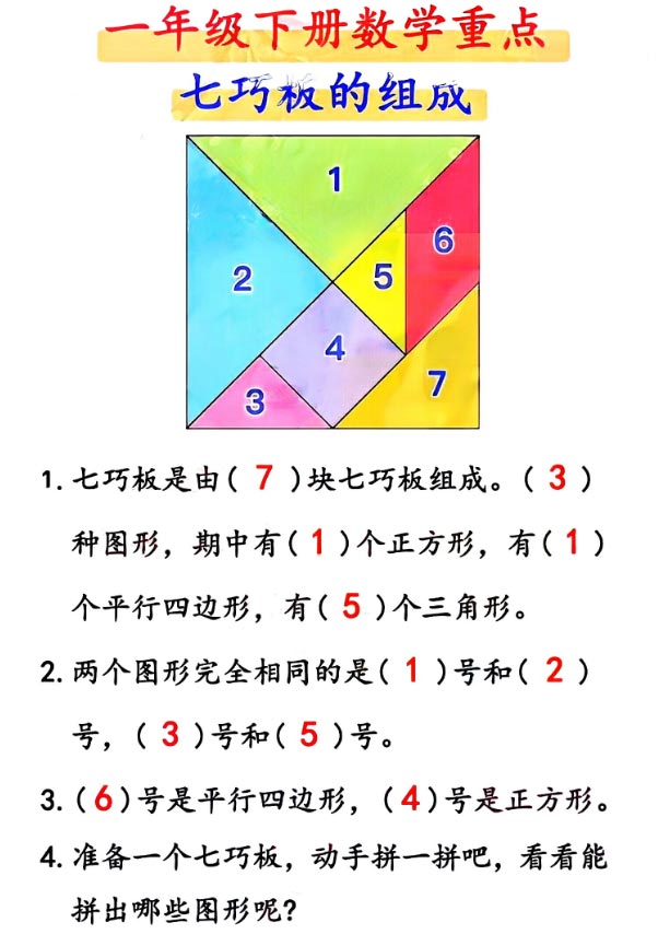 【2026春5页完整版】一年级数学下册必考七巧板的组成.pdf-优学中小学教辅网