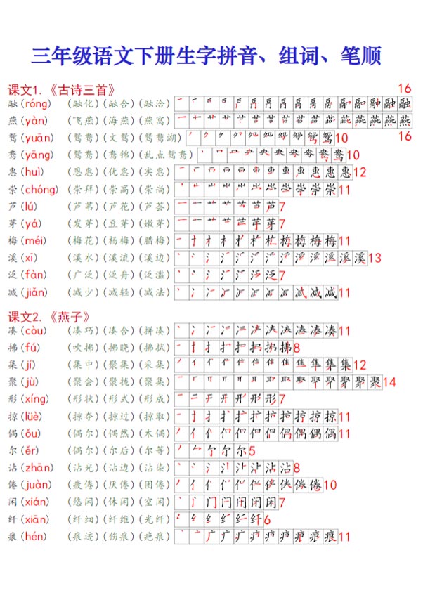 《新课改三年级下册语文课课贴高清版（生字拼音组词笔顺）.pdf-优学中小学教辅网