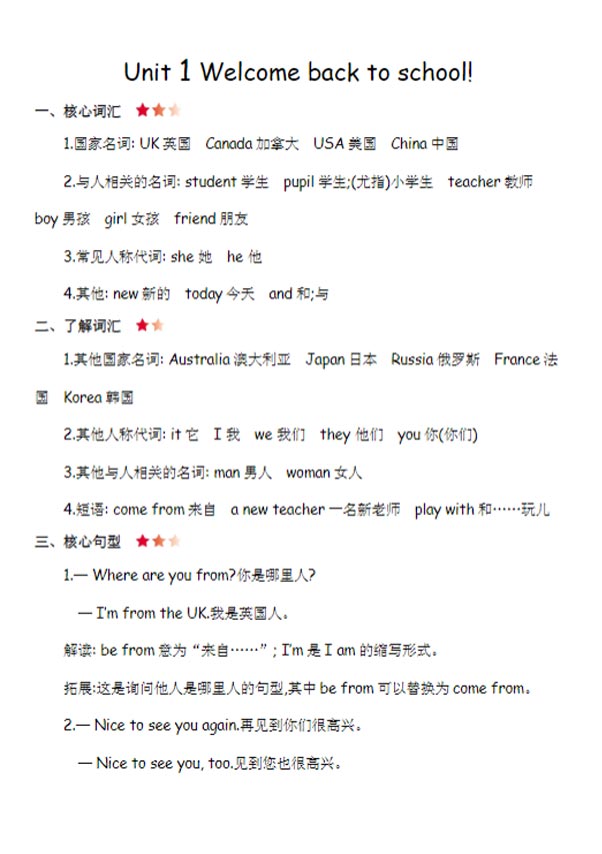 人教版三下英语单元知识梳理-优学中小学教辅网