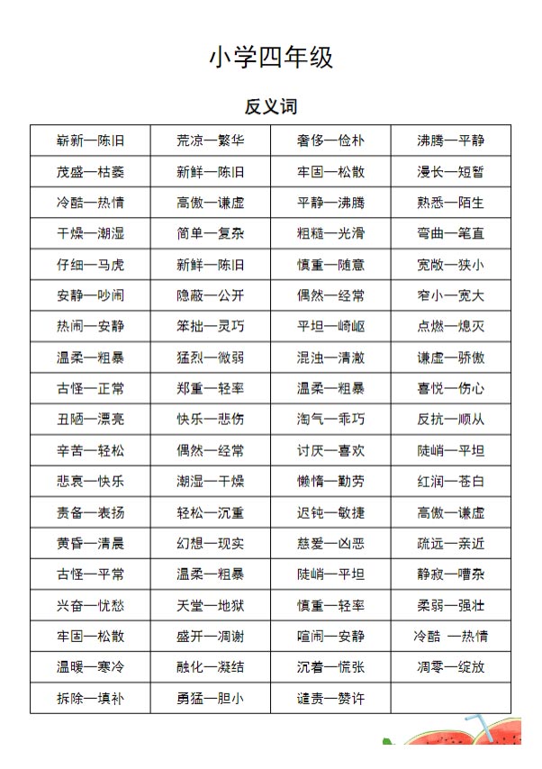 《2025春新课改四年级语文近义词和反义词汇总》.pdf-优学中小学教辅网
