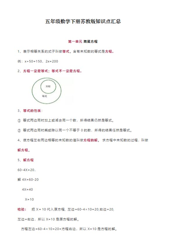五年级数学下册苏教版全册知识点归纳.pdf-优学中小学教辅网