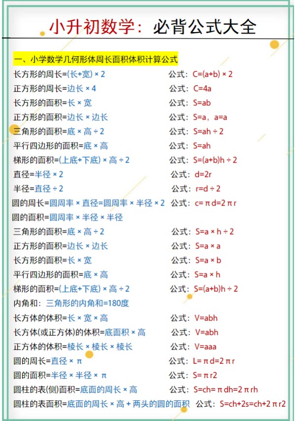 《小升初数学必背公式大全》.pdf-优学中小学教辅网
