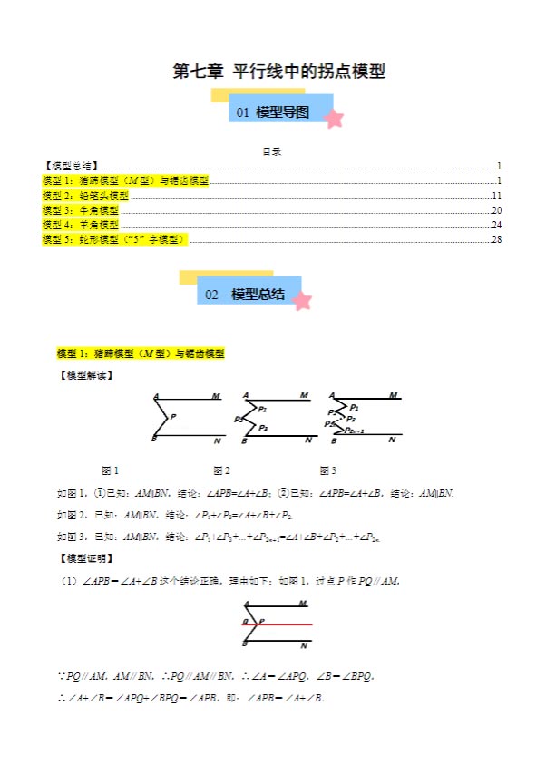 第七章 平行线中的拐点模型（5大模型）（原卷版+解析版）.docx-优学中小学教辅网